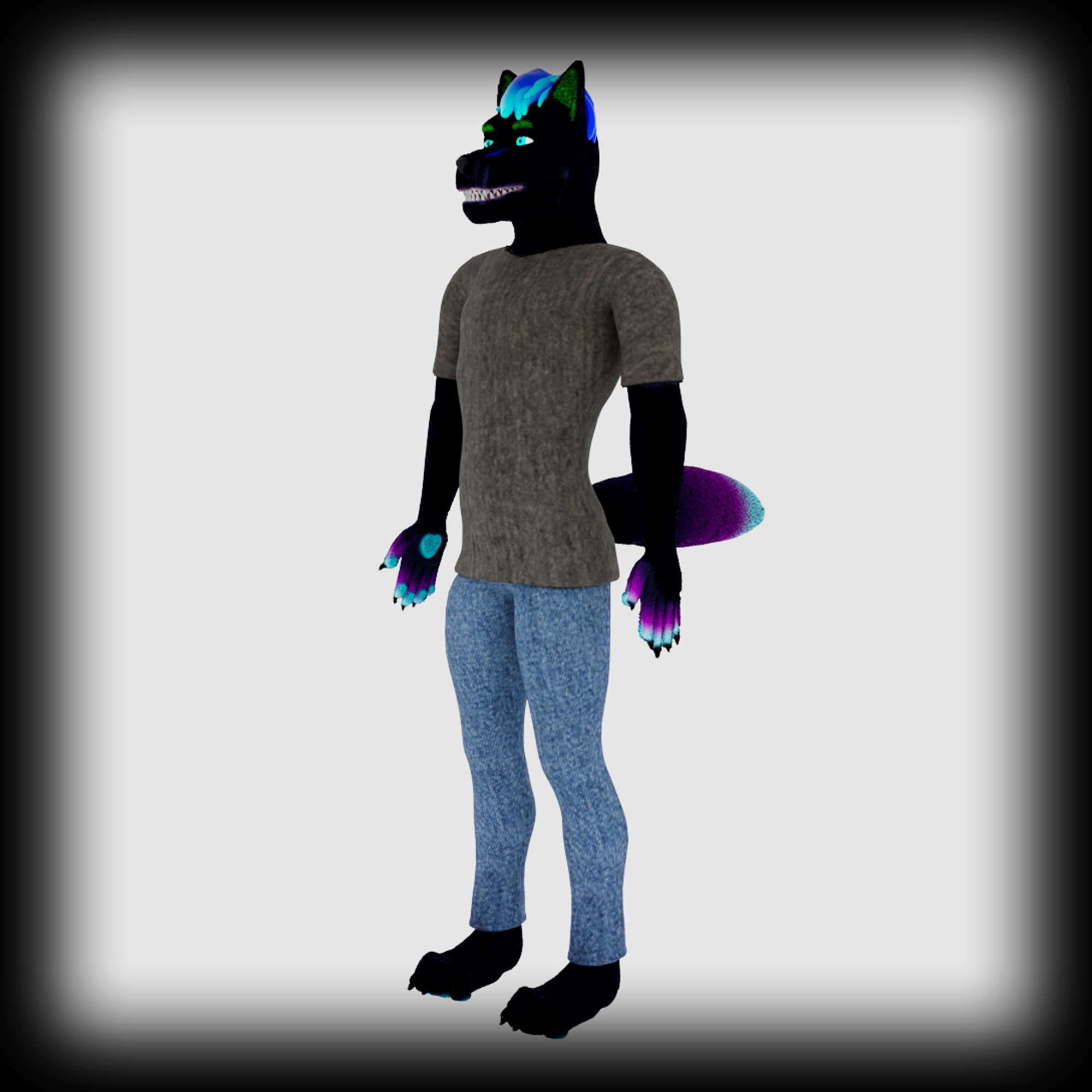 An anthropormorphic wolf character